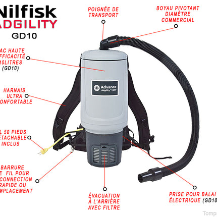 Aspirateur Nilfisk Dorsale Adgility 10XP